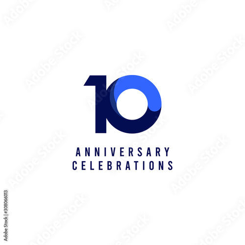 10 Years Anniversary Celebration Blue Vector Template Design Illustration