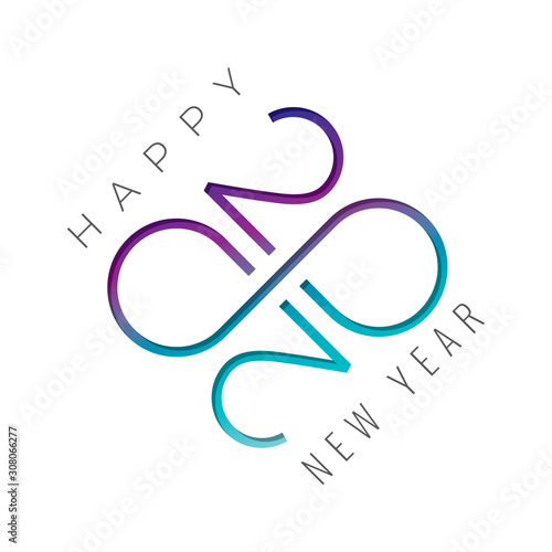2020 Happy New Year Cut Numerals Logo with Zeroes Making Mobius Loop