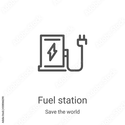 fuel station icon vector from save the world collection. Thin line fuel station outline icon vector illustration. Linear symbol for use on web and mobile apps, logo, print media photo