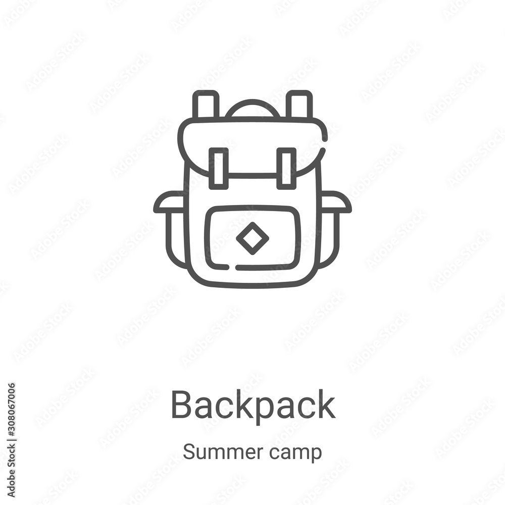 backpack icon vector from summer camp collection. Thin line backpack  outline icon vector illustration. Linear symbol for use on web and mobile  apps, logo, print media Stock Vector | Adobe Stock