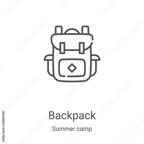 backpack icon vector from summer camp collection. Thin line backpack outline icon vector illustration. Linear symbol for use on web and mobile apps, logo, print media