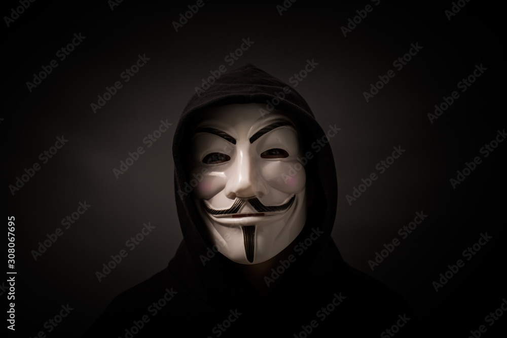 Vendetta mask - symbol for the online hacktivist group Anonymous. Stock  Photo | Adobe Stock