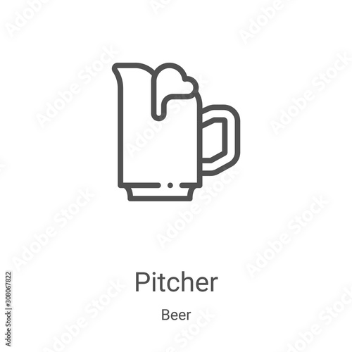 pitcher icon vector from beer collection. Thin line pitcher outline icon vector illustration. Linear symbol for use on web and mobile apps, logo, print media