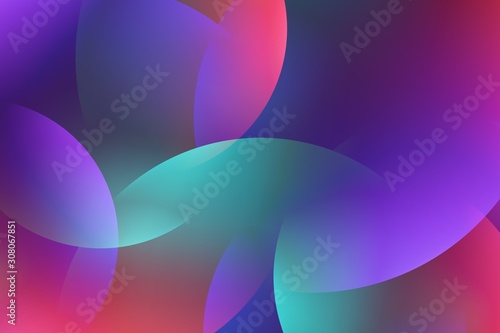 Background from abstract turquoise lilac circles or balls similar to flickering lights in defocus. Gradient shapes composition