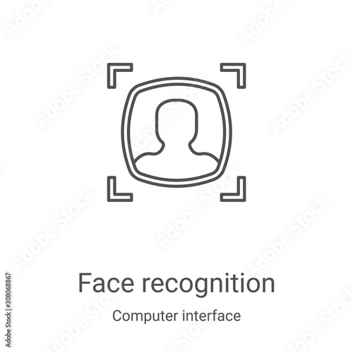 face recognition icon vector from computer interface collection. Thin line face recognition outline icon vector illustration. Linear symbol for use on web and mobile apps, logo, print media