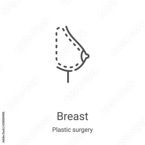 breast icon vector from plastic surgery collection. Thin line breast outline icon vector illustration. Linear symbol for use on web and mobile apps, logo, print media