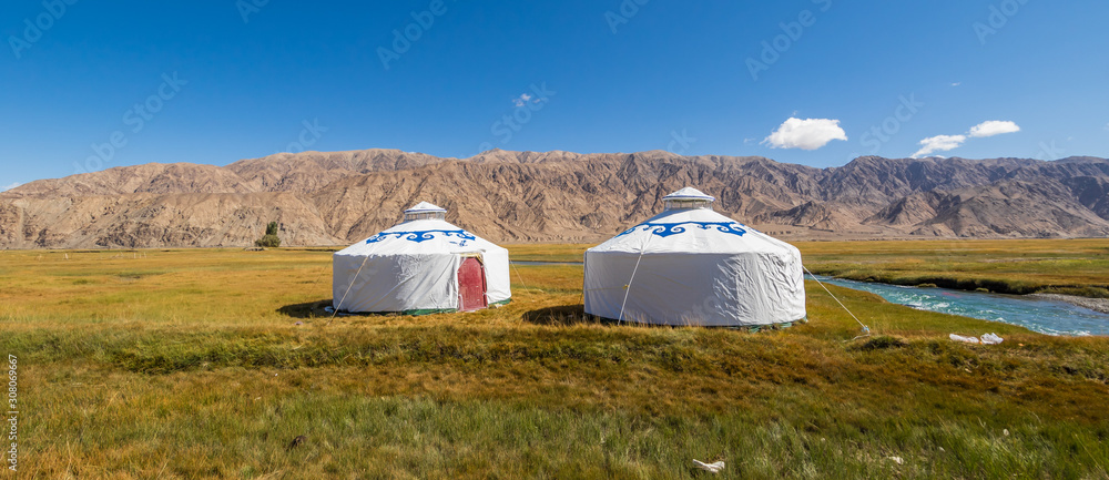 Tashkurgan, China - located 3.500m above the sea level, and last city before the border with Pakistan, Tashkurgan is a modern town which still presents a nomad soul. Here in the picture a yurta