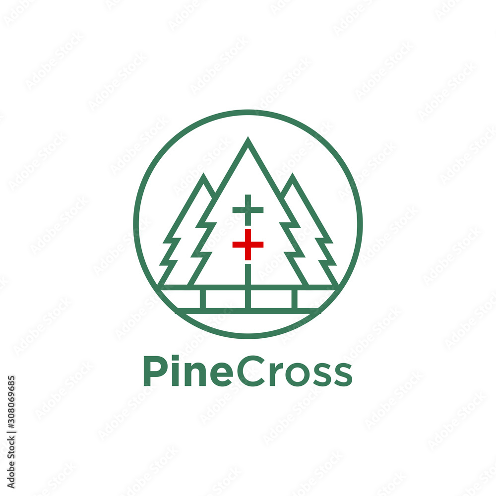 pine tree with cross inside logo vector design template pine tree with cross inside logo vector design template