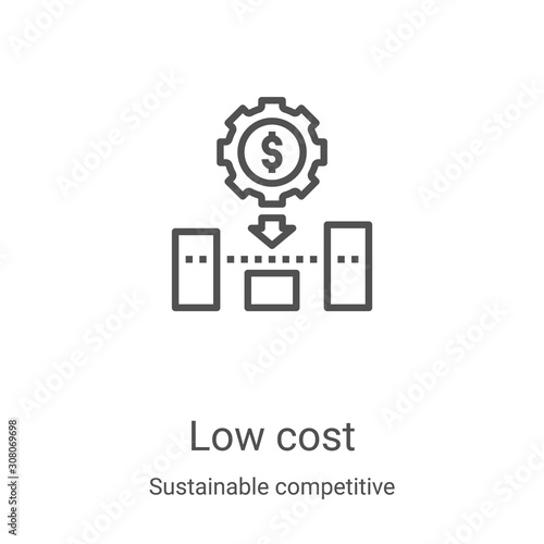 low cost icon vector from sustainable competitive advantage collection. Thin line low cost outline icon vector illustration. Linear symbol for use on web and mobile apps, logo, print media
