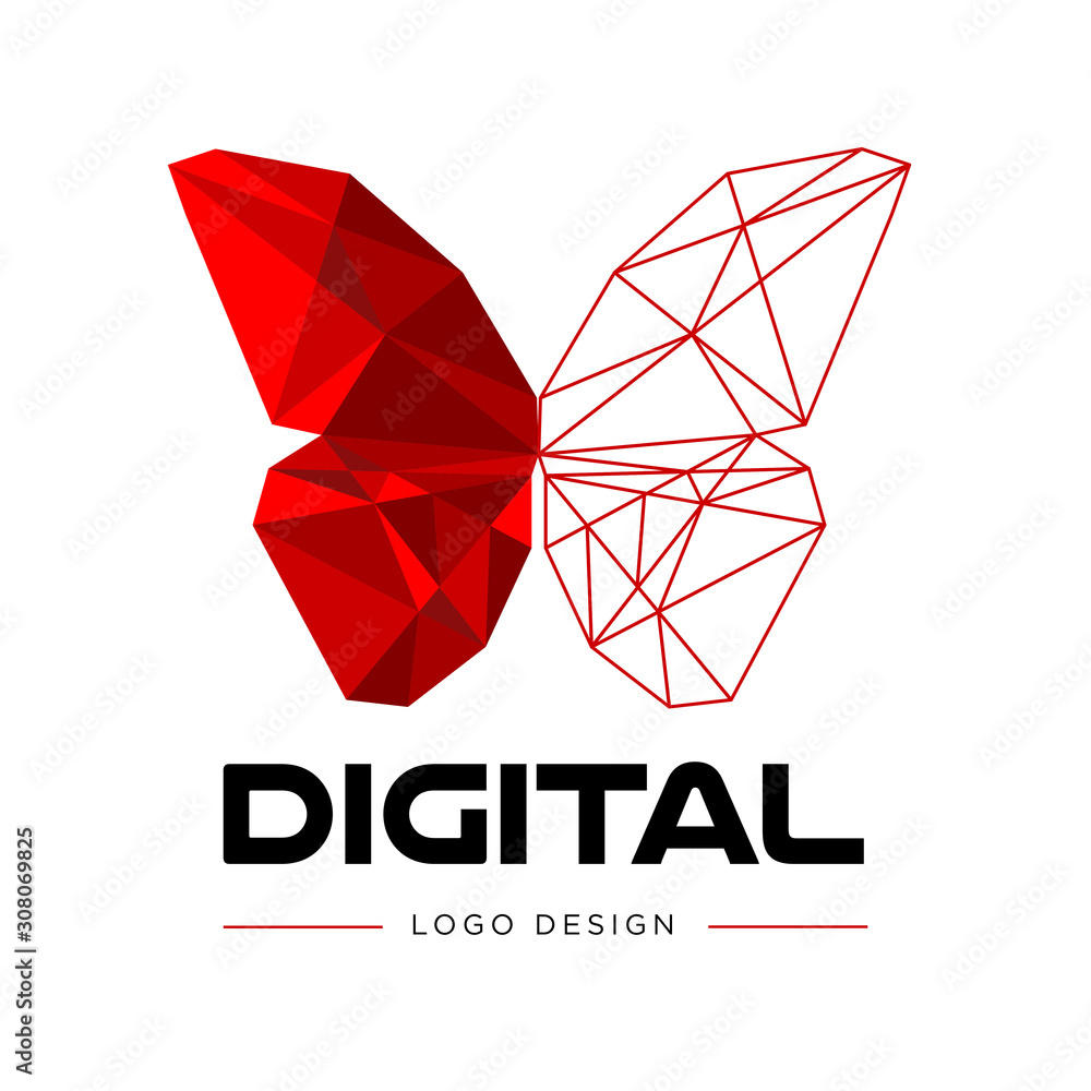 Digital transformation. Logo design. Polygonal color butterfly. vector
