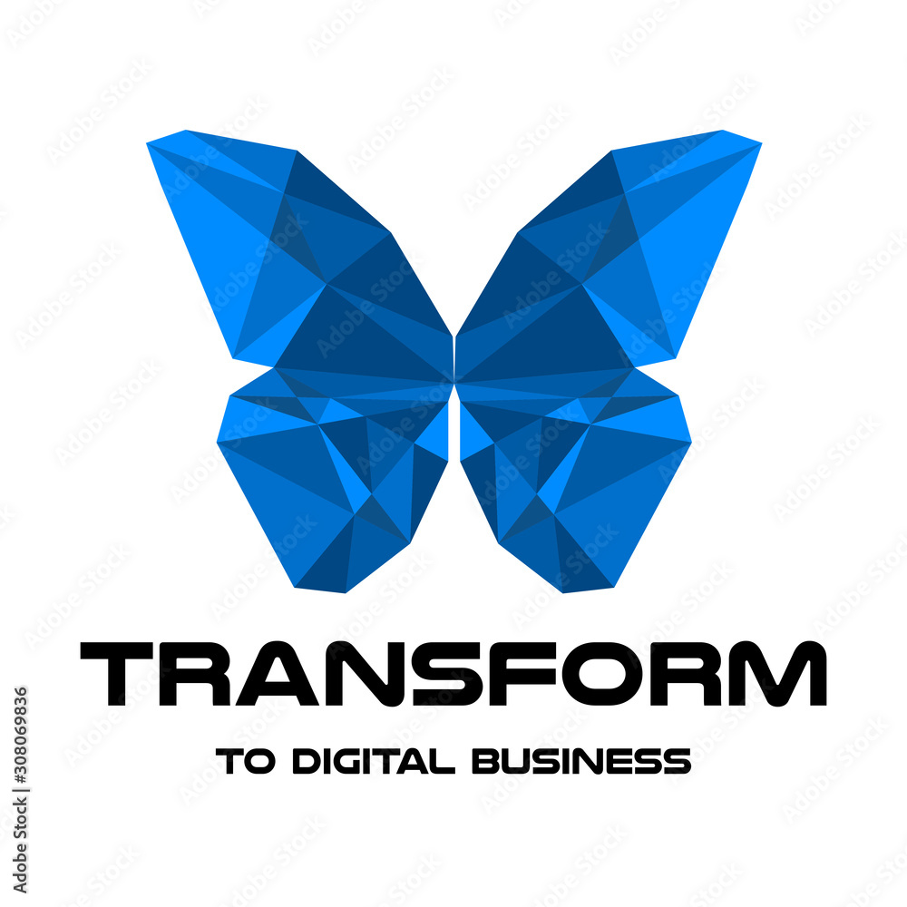 Digital transformation. Logo design. Polygonal color butterfly. vector