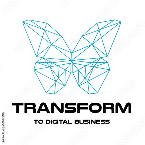 Digital transformation. Logo design. Polygonal color butterfly. vector