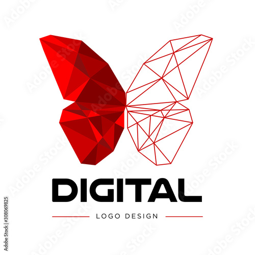 Digital transformation. Logo design. Polygonal color butterfly. vector