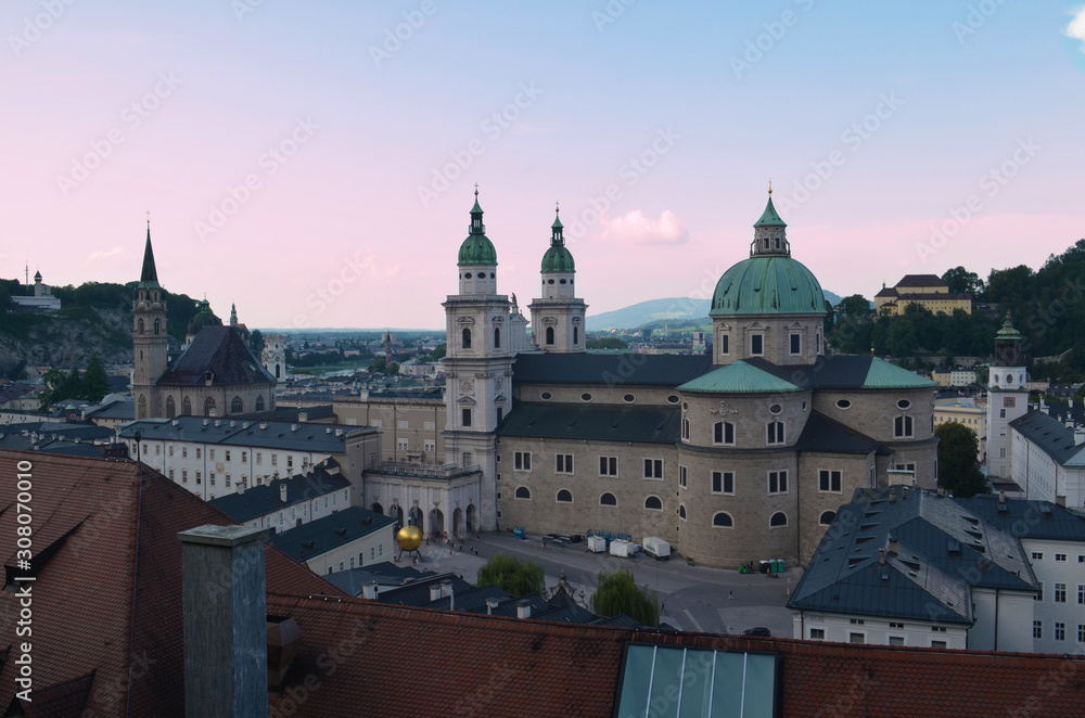 Salzburg city view at sunset