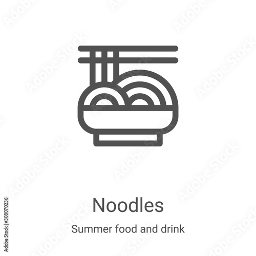 noodles icon vector from summer food and drink collection. Thin line noodles outline icon vector illustration. Linear symbol for use on web and mobile apps, logo, print media