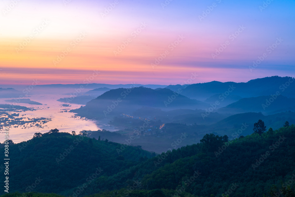beautiful  sunrise at Phu Huai I San viewpoint