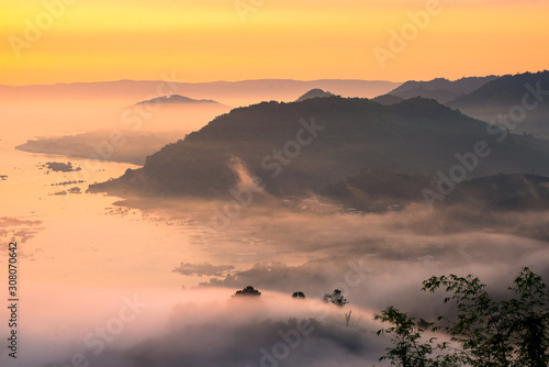 beautiful  sunrise at Phu Huai I San viewpoint