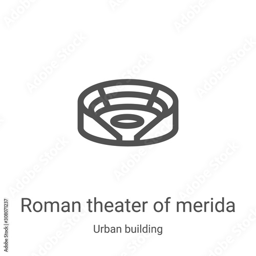 roman theater of merida icon vector from urban building collection. Thin line roman theater of merida outline icon vector illustration. Linear symbol for use on web and mobile apps, logo, print media