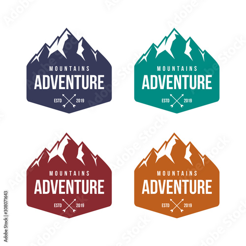 mountain adventure badge, label, emblem or logo design vector template. outdoor activities icon. hiking/climbing icon