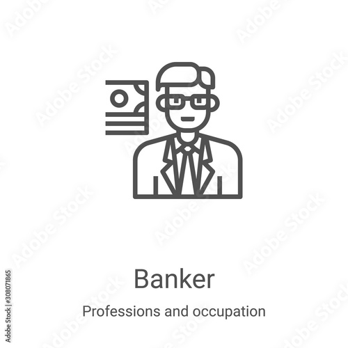 banker icon vector from professions and occupation collection. Thin line banker outline icon vector illustration. Linear symbol for use on web and mobile apps, logo, print media