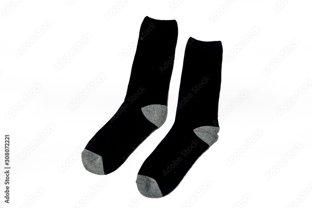 Pair of gray and black sock isolated white background Pair of gray and black sock isolated white background
