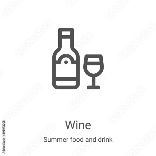 wine icon vector from summer food and drink collection. Thin line wine outline icon vector illustration. Linear symbol for use on web and mobile apps, logo, print media