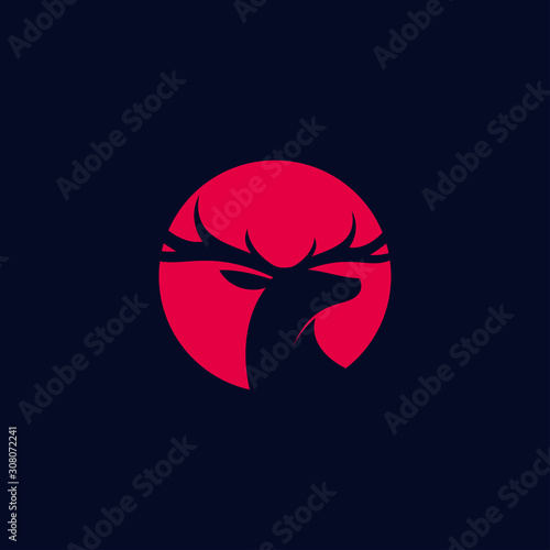 deer head circle logo design vector template. modern flat wild animal illustration with negative space style