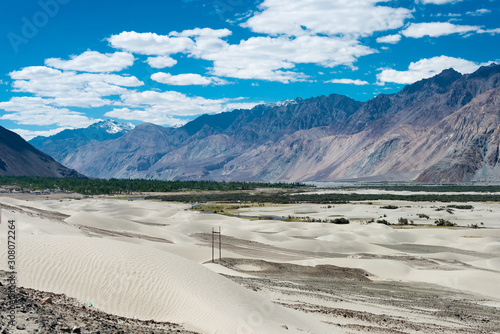 Ladakh, India - Jul 23 2019 - Beautiful scenic view from Between Diskit and Turtuk in Ladakh, Jammu and Kashmir, India.