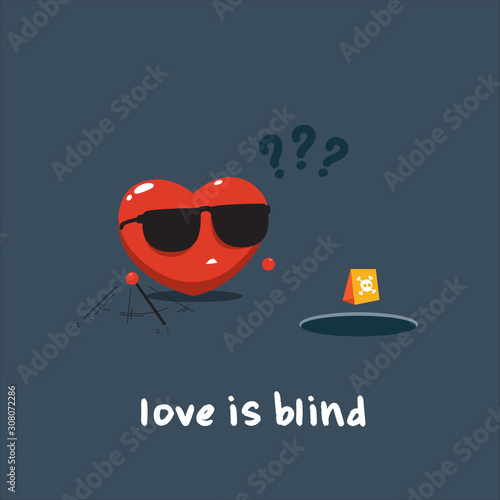 Love is Blind. The heart is wearing a shade. Conceptual Vector Illustration
