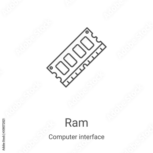 ram icon vector from computer interface collection. Thin line ram outline icon vector illustration. Linear symbol for use on web and mobile apps, logo, print media