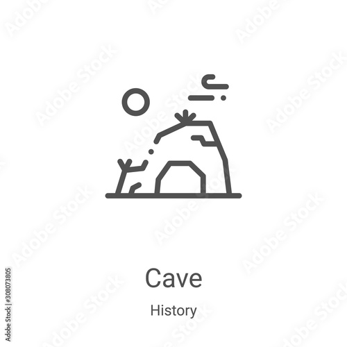 cave icon vector from history collection. Thin line cave outline icon vector illustration. Linear symbol for use on web and mobile apps, logo, print media