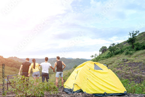 Group of Friends Feel very Successful and Happy from Hiking in Nature.