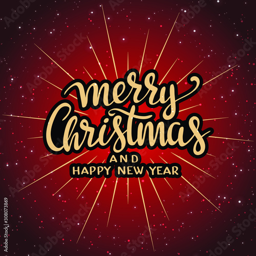 Merry Christmas and Happy New year typography in brighten red background - Vector format 