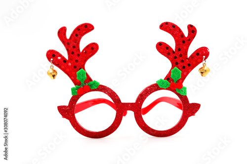 red reindeer  mask glasses isolated on white background