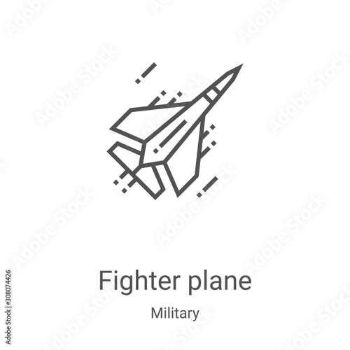 fighter plane icon vector from military collection. Thin line fighter plane outline icon vector illustration. Linear symbol for use on web and mobile apps, logo, print media