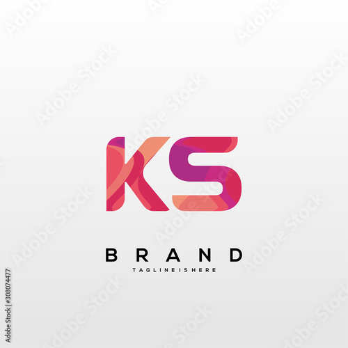 Initial letter KS logo with colorful, letter combination logo design for creative industry, web, business and company. - Vector