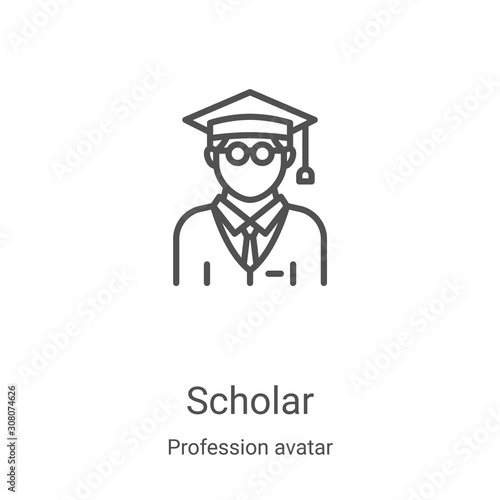 scholar icon vector from profession avatar collection. Thin line scholar outline icon vector illustration. Linear symbol for use on web and mobile apps, logo, print media