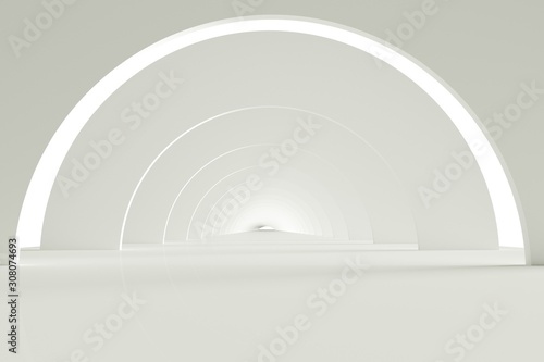 3D Illuminated corridor interior design.