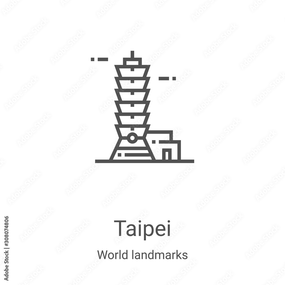 Obraz premium taipei icon vector from world landmarks collection. Thin line taipei outline icon vector illustration. Linear symbol for use on web and mobile apps, logo, print media