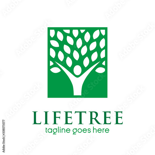 human tree icon with leaves in square concept. go green logo. nature conservation logo. eco company logo. environmental protection logo