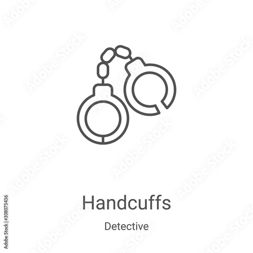 handcuffs icon vector from detective collection. Thin line handcuffs outline icon vector illustration. Linear symbol for use on web and mobile apps, logo, print media