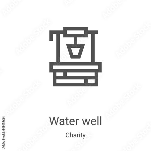 water well icon vector from charity collection. Thin line water well outline icon vector illustration. Linear symbol for use on web and mobile apps, logo, print media