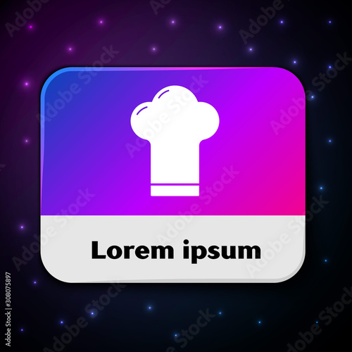 White Chef hat icon isolated on black background. Cooking symbol. Cooks hat. Rectangle color button. Vector Illustration