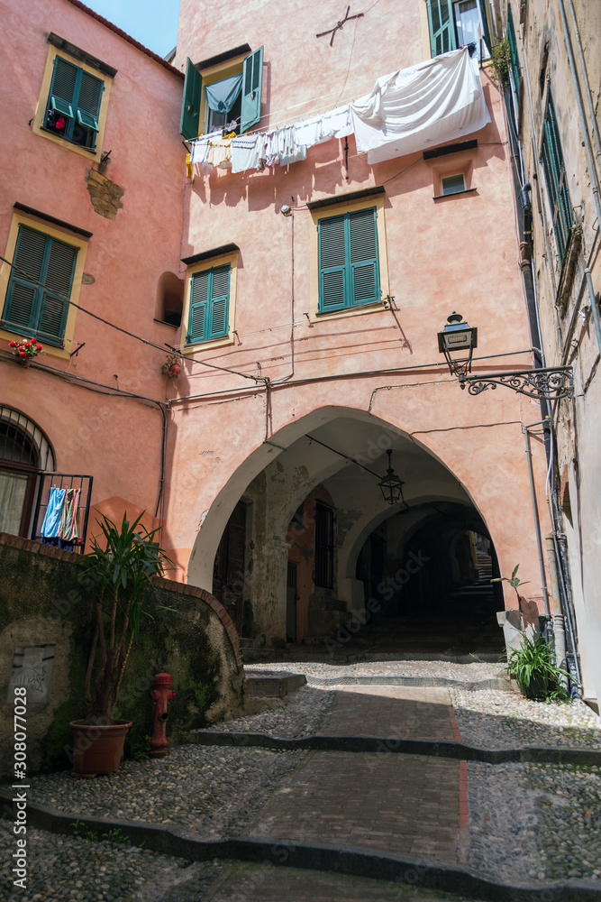 Street view of Sanremo old town, Italy