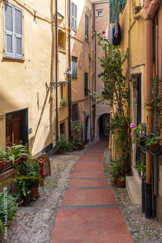 Street view of Sanremo old town, Italy