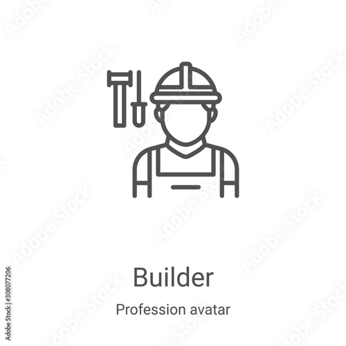 builder icon vector from profession avatar collection. Thin line builder outline icon vector illustration. Linear symbol for use on web and mobile apps, logo, print media
