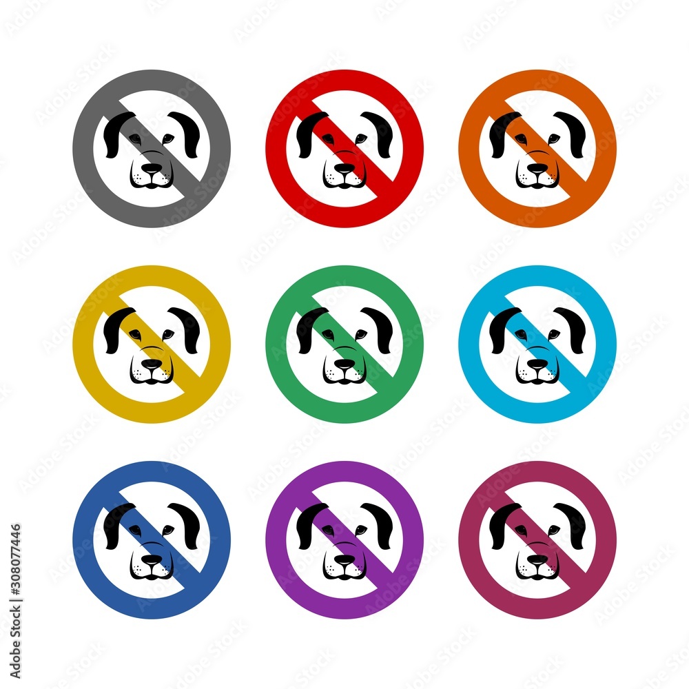 No dogs color sign set isolated on white background No dogs color sign set isolated on white background