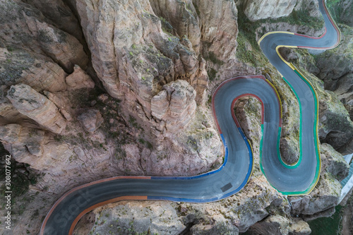 aerial view of a steep mountain road