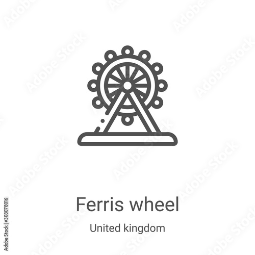 ferris wheel icon vector from united kingdom collection. Thin line ferris wheel outline icon vector illustration. Linear symbol for use on web and mobile apps, logo, print media
