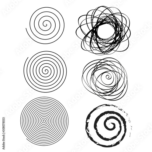 Set of line in circle form. Single thin ribbon spiral goes to edge of canvas